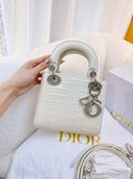 Lady Dior White alligator leather diamond hardware