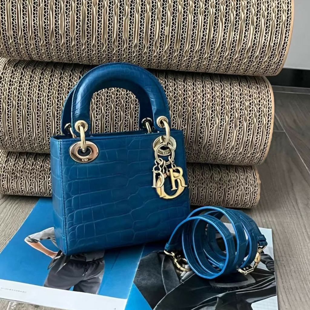 Dior Lady bag Blue alligator leather